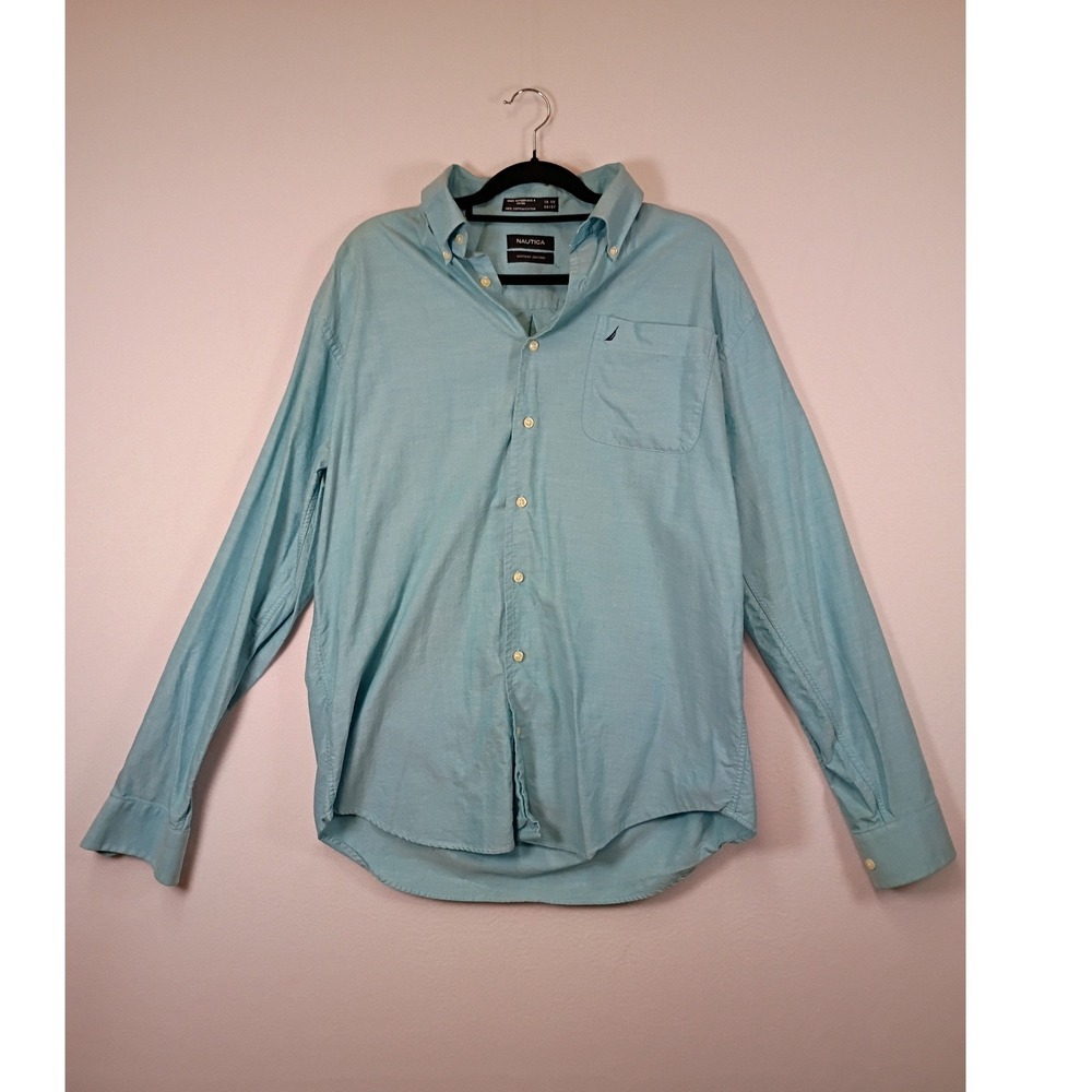 Coastal Nautica Mens 16.5‎ 36/37 Teal Vintage Oxford Cotton Button Down Shirt